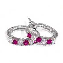 1Pair Sweet Pink Crystal Huggie Hoop Earrings For Women, Sparkling Alternating CZ Round Hoop Earrings, Korean Style Romantic Birthday Jewelry Gift - Hoop Earrings - View 8