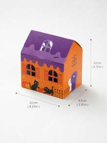 6 Pcs Reusable Halloween Haunted House Shaped Treat Boxes, Cookie & Candy Gift Boxes For Holiday Party & Baking Decor - Multicolor - View 3