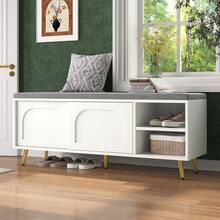 Shoe Bench, Shoe Rack With Bench, Bench With Seat Cushion, Shoe Cabinet With Storage Space, Wardrobe Bench, White, Dimensions: W121 X D35 X H49 Cm, 121 X 35 X 49 Cm - A - View 11