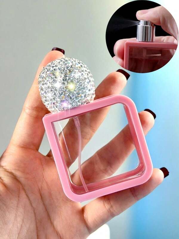 1pc 40ml Perfume Refillable Bottle, Shiny Rhinestone Decorated Toner/Perfume Spray Bottle, Travel Portable Cosmetic Dispenser, Holiday Gift
