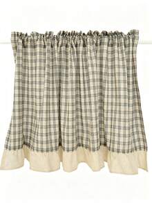 1pc American Style Half Curtain Deep Blue Line Plaid Ruffle Edge Vintage Country Door Curtain Short Kitchen Curtain - Multicolor - View 6