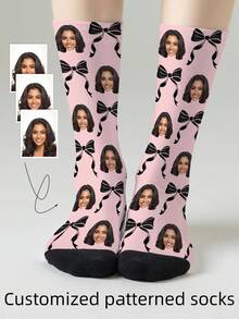 1 Pair Customizable Men's Mid-Calf Socks With Personalized Face Pattern, Can Print Any Face On Socks, Personalized Photo Socks, Fun Customized Image Mid-Calf Socks, Suitable For Valentine's Day, Birthday, Gift-Giving, Daily Holidays And Other Occasions, Personalized Customization - Multicolor - View 11