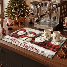 1pc Dish Drying Mat, Coffee Machine Mat, Christmas Theme Dish Drying Mat Red & Black Plaid Absorbent Quick Dry Table Mat, Scratch-Resistant Protective Mat, Restaurant Christmas Decor Mat, Kitchen Holiday Decor Mat, Home Gift, Tabletop Decoration - XYLSD-868 - View 5