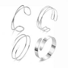 4PCS Upper Arm Cuff Bracelets For Women Gold Silver Cuff Bangle Bracelet Adjustable Upper Arm Bands Armband Set Simple Open Armlet - Bracelet Set - View 8