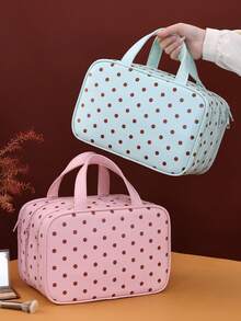 Large Capacity Polka Dot 3-Layer Makeup Bag, Travel Portable Partitioned Storage Toiletry Bag, Back To School Organizer, Holiday Gift For Friends - Multicolor - View 8