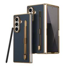 VIETAO Electroplated Design Built-In Pen Phone Case Compatible With Samsung Galaxy Z Fold 8 Ultra 7 6 5 4 Carbon Fiber Texture Protective Shell - Blue - View 13