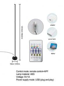APP Smart RGB Corner Floor Lamp, USB Powered, Multi-Color Dimmable LED, Nordic Style Ambient Light, Suitable For Living Room, Bedroom, Game Room, Adapter Not Included - Multicolor - View 9