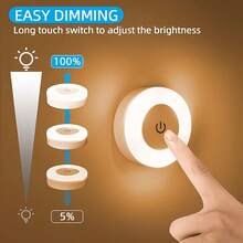2 قطعة أضواء LED قابلة للتعديل ب- 3 ألوان، أضواء خزانة محمولة لاسلكية، قابلة للتعتيم، مناسبة لغرفة النوم، سطح المطبخ، السلالم، الممر - أبيض - مشاهدة 6
