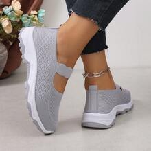 Minimalist Black Casual Women's Shoes, Elastic Design, Soft Thick Sole, Suitable For Students' Daily Class Wear - Grey - View 6