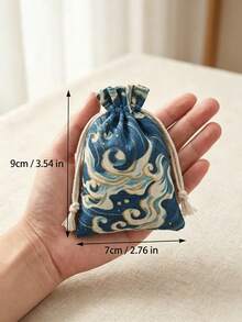 Linen Drawstring Storage Bag For Her/Him, Small Fabric Sachet Bag, Colorful Geometric Traditional Print, Soft Rope Closure, Durable Foldable Gift Bag, Suitable For Home, Office, Wedding, Party, Jewelry, Handmade, Market Stall And Travel Storage - Regular Model - View 9
