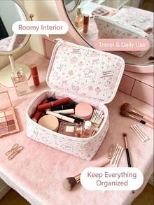 1 pieza Bolsa de maquillaje con estampado de gato lindo de gran capacidad, bolsa de cosméticos con apertura de cremallera, bolsa de almacenamiento de artículos de tocador portátil para viajes para mujeres y niñas, el mejor regalo para novia y madre - Multicolor - Ver 5