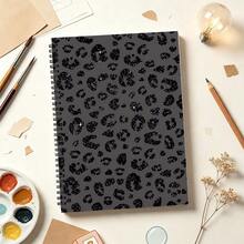 1pc Flat Spiral Notebooks Back-To-School Gift A5 Spiral Bound Lined Notebook Black Leopard Print Texture Cover Travel Journal Classroom Notes Hand-Lettering Notebook Suitable For Back-To-School Season, Student Notebooks, Student Essentials - Rectangle - View 1
