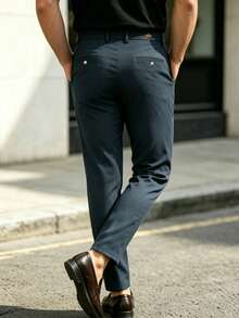 Officeau Men's Dark Grey Straight-Leg Suit Pants, For Formal Business/Office, Gift For Father/Husband - Dark Grey - View 3