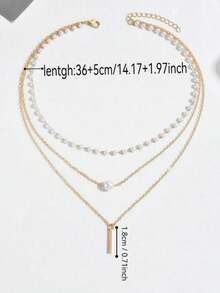 1pc Multi-Layer Metal Chain Faux Pearl Pendant Necklace (Handmade Chain Cut To Size, Random Number Of Pearls) - Yellow Gold - View 4