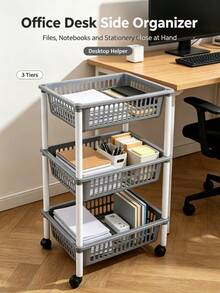 Rolling Practical Storage Trolley, Functional Rectangular Plastic Basket Rack With 4 Universal Wheels, Space‑Saving & Easy‑To‑Assemble Multi‑Purpose Utility Cart, White And Gray Optional, Organizer Shelf For Household Sundries Storage - Multicolor - View 11