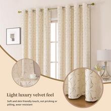 1PC White Premium Velvet Diamond Lattice Gold Foil Filtered Curtain, Suitable For All Seasons, Applicable To Bedroom, Living Room, Dining Room, Provides Great Decorative Effect, Top Lock Ring Design, Easy To Install And Remove - White - View 2