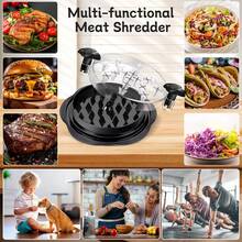Upgraded 3-Layer Meat Shredder Tool. Large 9.8" Chicken Breast Shredder Twist With Transparent Lid & Anti-Slip Base. Ergonomic Handheld Pulled Pork & BBQ Beef Grinder. Kitchen Accessories Gadget, Bonus Cleaning Sponge & Brush. - Multicolor - View 6