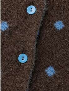 Women's Fashion Polka Dot Button Cardigan, Blue Button Street Style Sweater, Suitable For Autumn/Winter Thanksgiving, Halloween, Christmas Outfits - Coffee Brown - View 9
