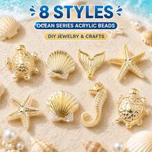 20-100pcs Gold Foil Seahorse, Sea Turtle, Shell, Starfish Acrylic Pendants For Jewelry Making DIY Handmade Necklace Bracelet Charm - Acrylic Ocean Pendant - View 4