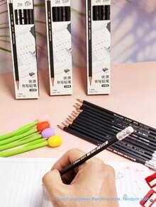 12支黑色鉛筆附橡皮擦與1個鉛筆削筆器，適合學生學習、考試、繪圖與素描，學生文具鉛筆套組，開學用品 - 彩色 - 查看 7