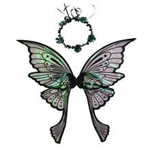 2026 New Floral Wreath, Fairy Mori Style Adult Colorful Printed Long Tail Butterfly Wings, 2pcs Costume Props Set, Suitable For Birthday Decoration, Photography Props, Cosplay Party, Carnival, Halloween And Other Festival Costumes - Multicolor - View 17