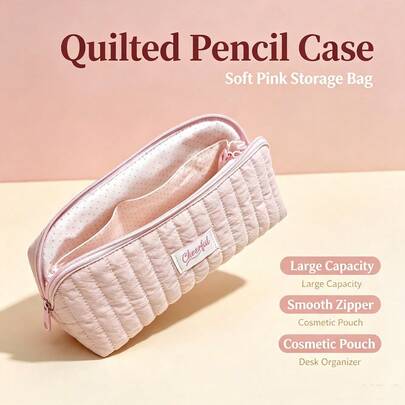 1 buah Kotak Pensil Quilted Warna Pink Muda, Tas Penyimpanan dengan Resleting Lembut, Tekstur Quilted Berlian, Lapisan Dalam yang Halus, Kapasitas Luas, Resleting Halus, Tampilan Terbuka yang Jelas, Dapat Menyimpan Pensil, Pulpen Warna Netral, Penggaris, Penghapus, Kertas Tempel, Kosmetik, Barang-barang Kecil dan Barang Pribadi, Cocok untuk Pengorganisasian Meja, Dibawa-bawa, Penyimpanan Tas, Pengemasan Perjalanan, Penggunaan Sehari-hari, Rekomendasi Musim Kembali ke Sekolah, Musim Pembukaan Sekolah, Hadiah Natal, Hadiah Halloween, Hadiah Thanksgiving