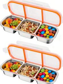 2/3 Compartment Stainless Steel Snack Box, Divided Food Storage Container | Refrigerator Organizer, Suitable For School Lunch Box, Office, Camping, Picnic, Dishwasher , Travel Essential - Multicolor - View 17