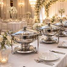 Stainless Steel Buffet Server Set, Fashionable Round Insulated Chafing Dish, Suitable For Banquet Party Restaurant, Commercial Insulated Food Warmer, - View 9