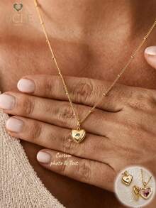 1PC Gentle Heart-Shaped Locket Design, Outer Side Can Be Engraved With Personalized Letters, Inner Box Can Store Precious Photos, Double Customization Creates Exclusive Jewelry. Light Luxury Pearl Chain Paired With Gold-Plated Heart Pendant, Delicate Texture Resistant To Oxidation And Fading, Fine Chain Style Lightweight And Versatile, Suitable For Various Outfit Styles. Simple And Exquisite Design, Low-Key And Timeless For Daily Wear, Perfect For Birthday, Mother's Day, Couple Anniversary Gifts. Hide Your Thoughts In The Heart-Shaped Pendant, Niche Style, Combining Aesthetic Appeal And Commemorative Meaning - 45+5cm Ball Chain - View 3