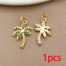 1pc 18K Gold Plated Plant Charms Cubic Zirconia Life Tree Sunflower Palm Leaf Daisy Pendants For DIY Necklace Jewelry Making Crafts - Gold - View 15
