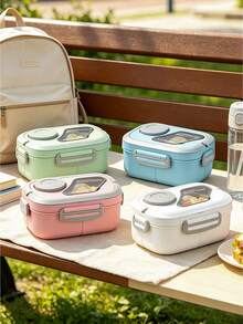 Pink Compartment Lunch Box With Soup Cup, Fork And Spoon, Leak-Proof Sealed With Handle, Microwave Outdoor Picnic Bento Box, Portable Lunch Box For Students And Office Workers - Multicolor - View 6