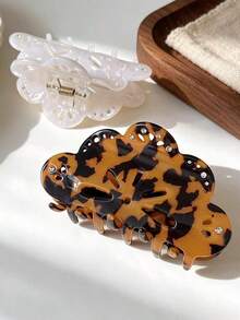 1pc Vintage Hollow Cloud Shape Hair Clip, Inlaid With Rhinestones, Tortoiseshell And Pearl White Acrylic Material, Large Claw Design, Elegant Vintage, Non-Slip Hair Accessory, Suitable For Women, Suitable For Thick Hair Styling, Create Exquisite Hairstyle. - Multicolor - View 3