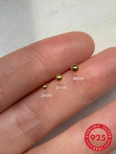 Juego de 3 piezas de pendientes de bola de plata de ley 925 para mujer, para múltiples perforaciones, hipoalergénicos para orejas sensibles, juego de pendientes de perforación diminutos de 2/3/4mm