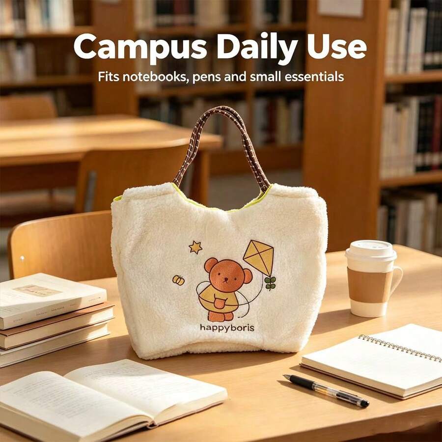 1 buah Tas Tote Bulu Domba Bordir Asli Miffy, Tas Bahu untuk Perjalanan Sehari-hari. Desain Kelinci Miffy yang Lucu dan Menarik, Praktis untuk Belanja dan Membawa Barang Sehari-hari. Hadiah Sempurna untuk Keluarga dan Teman - MultiWarna - View 1