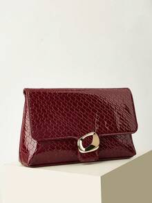 Large Capacity Lacquer PU Material Embossed Women's Clutch Bag, Suitable For Attending Balls, Retro Style, Elegant Lady's Handbag, Suitable For Party - Burgundy - View 3