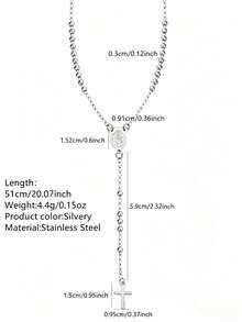 VceTd 1pc Stainless Steel Y-Shape Necklace With Cross Beaded Chain Design, Suitable For Women To Wear On Holidays - YW001XL - View 9