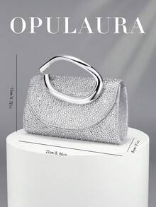 OpulAura 復古純色手拿包，百搭小手提包，時尚亮面水鑽女款包，適合婚禮、派對、舞會、晚餐等場合 - 銀色 - 查看 6