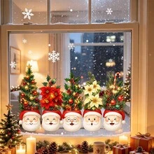 1/3pcs Cartoon Snowman And Santa Claus Head Potted Plant Window Sticker, Double-Sided Visible PVC Electrostatic Adsorption Glass Sticker, Suitable For Living Room, Kitchen, Dining Room, And Home Decoration. - Multicolor - View 7