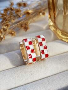 1 Pair Retro Classic Checkerboard Geometric Drop Earrings, Fashionable Minimalist Hoop Earrings Suitable For Women's Daily Wear - Checkerboard Earrings - View 20