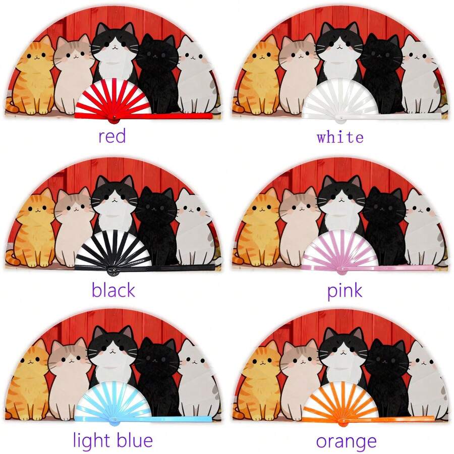 1pc Cute Cartoon Illustration Folding Fan, Large Size Fan Bone, Student Daily Portable Cooling Decorative Handheld Fan - Multicolor - View 1