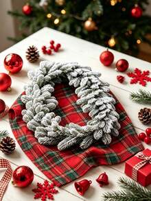 1pc 6-Foot Artificial Green Christmas Pine Wreath, Perfect For Winter Holiday Decor On Mantels, Table Runners, And As A Centerpiece, Christmas Decoration - Powder - View 8