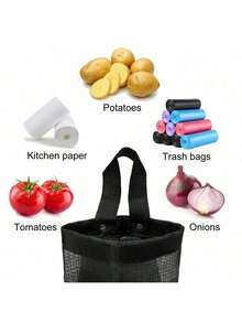 1pc Wall-Mounted Plastic Bag Storage Bag - Mesh Storage Bag; Large Capacity Wall-Mounted Kitchen Trash Bag And Shopping Bag Storage Rack; Foldable Plastic Bag, Shopping Bag Organizer; Kitchen Storage And Organization Essential - Multicolor - View 4