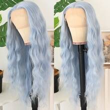Gorgeous Blue Loose Wave Lace Front Wigs 26 Inch Pre Plucked Long Wavy Hair Wigs Glueless Light Blue Hair Heat Resistant Fiber Hair 13X4 Loose Wavy Synthetic Hair Replacement Wigs For Women Perfect For Daily Wear & Parties - 藍色 - 查看 4