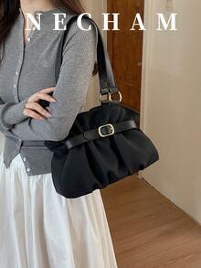 1pc Korean Style Polka Dot Highly Attractive Niche Shoulder Bag With Exquisite Buckle Design Tote Bag - Black - View 4
