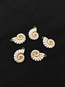 3/5/10pcs Stainless Steel 18K Gold Plated White Shell Oil Drop Necklace Pendant, Ocean Style Beach Vacation Multi-Shape Pendant, DIY Necklace Earring Jewelry Accessories - White - View 7