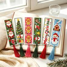 Christmas Theme Cross Stitch Bookmark 6pcs Set Full Material Kit 11CT Beginner Friendly Zero-Based Candy Cane Gingerbread Man Snowman House Print DIY Colorful Tassel Holiday Decoration Dual-Use Creative Gift - Multicolor - View 6