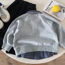 Sweatshirt Kasual Anak Laki-Laki, Gaya Musim Gugur Terbaru, Atasan Kerah Kotak-kotak 2 in 1 untuk Anak, Kemeja Polo Serbaguna, - Grey - View 2