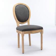 French Style Solid Wood Frame Antique Painting Linen Fabric Back Dining Chair, Set Of 2,Dark Gray,DE1845DG - 灰色 - 查看 3