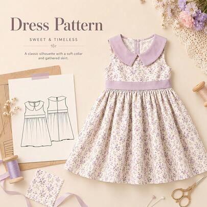 Waist-Cinching Sleeveless Dress Pattern, Kraft Paper Hard Cover, Beginner-Friendly Sewing, Gentle Patchwork Collar Pleated Full Skirt Tank Dress Handmade Paper Pattern