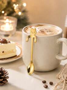 1pc Cute Cat Hanging Coffee Spoon, Stainless Steel Dessert Tea Stirring Spoon - View 3